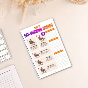 Detailansicht der Bürofitness Notizbuchseite mit Stuhl Workout Anleitung und Tracking Bereichen.