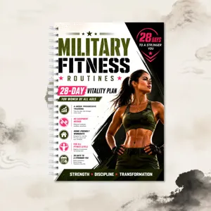 Detailed view of the 28-day fitness plan notebook cover featuring professional training routines.