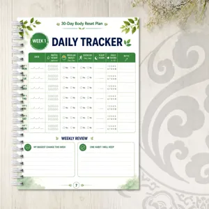 30-day body reset plan daily tracker notebook planner spiral fitness health journal