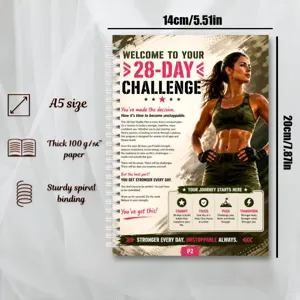 28-day fitness planner spiral notebook A5 size with 100g thick paper and sturdy binding.