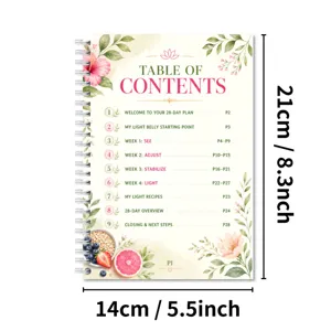 28-daagse planner notitieboek met bloemige aquarel cover, gezondheids- en maaltijddagboek.