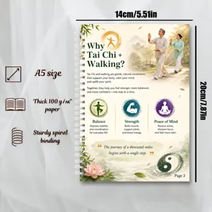 Quaderno con spirale A5 Tai Chi e camminata con carta spessa 100g e rilegatura solida.