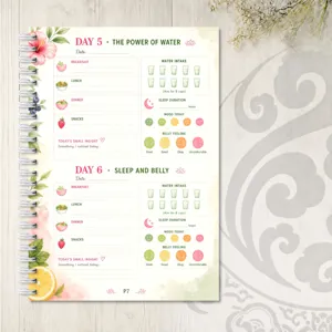 Wellness planner notitieboek met spiraalbinding voor dagelijkse dieet- en waterbeheer.