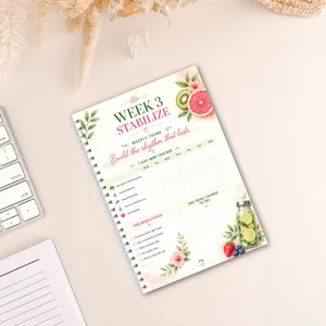 Gedetailleerd overzicht van het wekelijkse gezondheidstracker-notitieboek met dieptesecties.