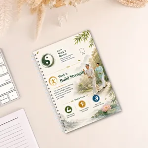 Vista dettagliata del taccuino planner per il fitness a spirale con pagine di allenamento.