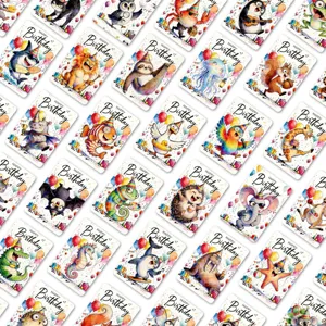 Cute cartoon animal birthday greeting cards set for party decoration gifts and friends
