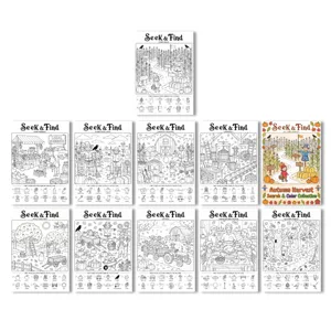 Set de pósters para colorear busca y encuentra de otoño para niños, 10 hojas educativas.