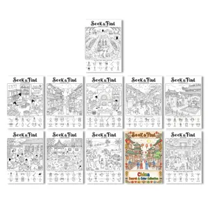 10-pack Chinese style search and find coloring posters for kids creative art education.