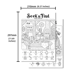 Detailed view of the Viking-themed seek and find coloring poster showing intricate artwork.