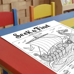 Children DIY coloring poster Viking longship seek and find puzzle drawing paper for kids learning