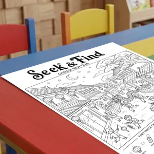 Detailed view of the Chinese New Year themed coloring poster, featuring intricate line art.
