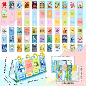 Vista dettagliata delle carte calendario educativo per bambini con mesi, meteo e misure.