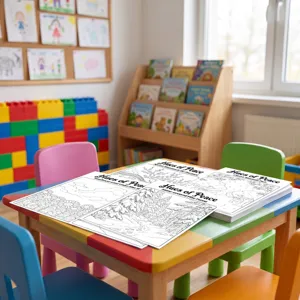 Set de carteles para colorear de paisajes naturales para relajación, arte creativo antiestrés.
