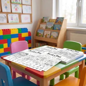 Vista detallada del juego de carteles para colorear de búsqueda y hallazgo para niños.