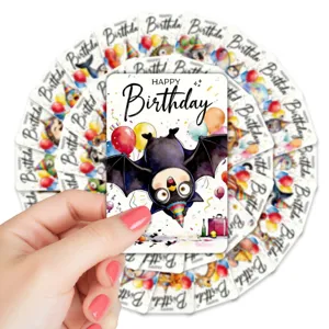 Cute cartoon bat birthday greeting cards set for kids party decoration and gifts.