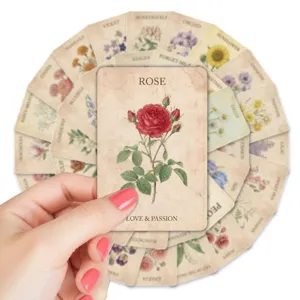 36 pcs vintage botanical flashcards with watercolor floral designs and sweet flower language.