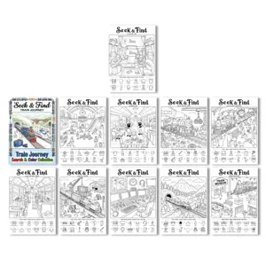 Ensemble de 10 affiches de coloriage pour enfants, thème voyage en train, activité artistique.