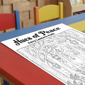 Detailed view of fairy lantern path coloring poster featuring forest design and trees.