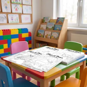 Vista detallada de pósters de colorear para niños con bonitos diseños de animales.