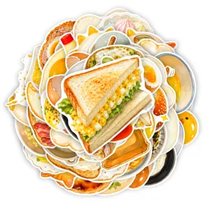 50 Pcs Food Aesthetic Stickers Cute Cartoon Breakfast Sandwich Decals for Journal Phone Case
