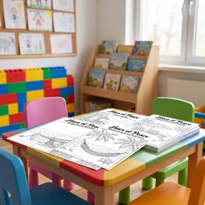 Set de pósters para colorear de papel para niños con temas de playa y mar para pintar.