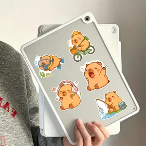 Cute waterproof capybara stickers set for journaling, laptops and notebooks decoration.