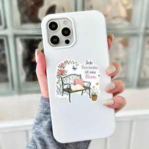 Decoratieve telefoonsticker in literaire frisse stijl met bloemenbank motief voor dagelijks gebruik.