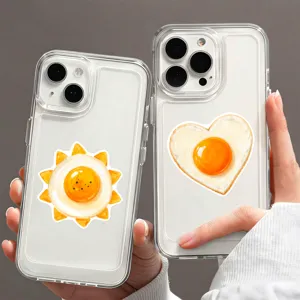 Clear phone case with cute fried egg pattern design, transparent protective soft cover.