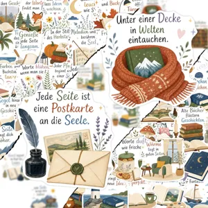Gezellig literaire stickerpakket met 50 vintage boek en koffie ontwerpen voor dagboek.