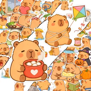 Cute waterproof capybara stickers pack, 50pcs aesthetic cartoon decals for journaling and crafts.