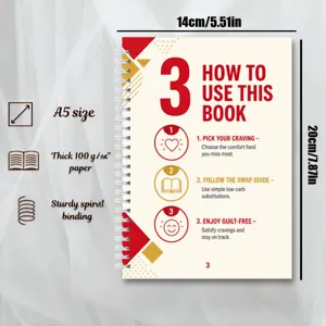 Detailed view of an A5 spiral-bound recipe notebook featuring thick paper and durable binding.