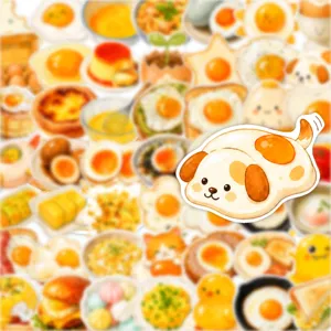Cute cartoon food stickers set, waterproof vinyl decal for journaling, laptop, and phone case decoration.