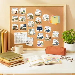 Gedetailleerd overzicht van literaire decoratieve stickers met gezellige leesthema's en motieven.
