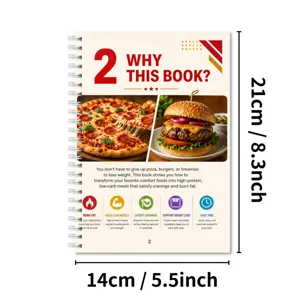 Portable spiral recipe notebook with high-protein low-carb diet guides and practical tips.