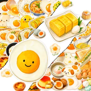 Cute egg food stickers set watercolor aesthetic stationery journal laptop decoration details view