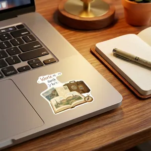 Vintage reizen sticker voor laptop, esthetische boek koffer waterdichte decoratieve decal.