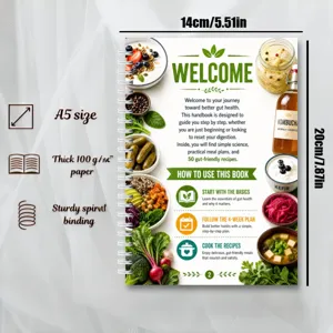 A5 spiral gut health planner and meal prep notebook with 100g thick paper for daily nutrition.