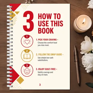 Detail view of a recipe spiral notebook page with instruction guide and cute icons on wood table.