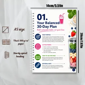 Agenda de Dieta de Batidos 30 Días Cuaderno A5 Espiral Papel Grueso Guía Alimentación Sana