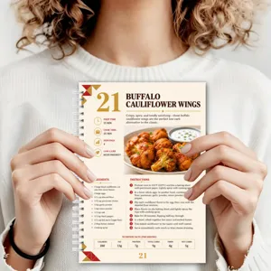 Detailed view of the recipe notebook interior page showing cooking instructions, ingredients and nutrition.