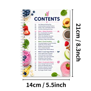 Cuaderno de plan de dieta de batidos de 30 días diario de recetas con espiral 14x21cm