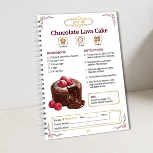 Receptennotitieboek pagina met bakinstructies en ingrediëntenlijst voor taart.