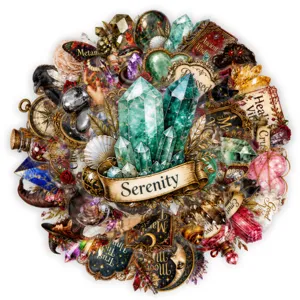 Vintage crystal cluster mystical stickers, waterproof PET material details for DIY journaling.