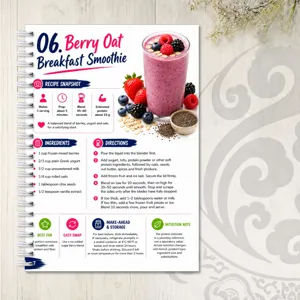 Detalle de la página de receta de batido con ingredientes, pasos de preparación y notas.