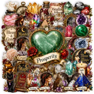 Vintage crystal cluster and mystical beauty stickers, perfect for creative journaling and DIY.