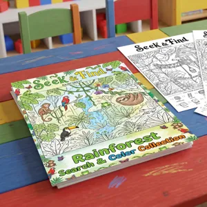 Rainforest Theme Seek And Find Coloring Posters For Kids Educational Search And Color Activity Paper Drawing Sheets Rainforest Animals Design