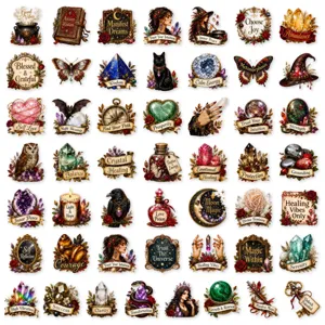 50pcs vintage crystal mystical stickers waterproof PET sticker pack for journal DIY crafts