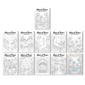 Coloring posters detail showing floral and forest themes with ten unique line art designs.