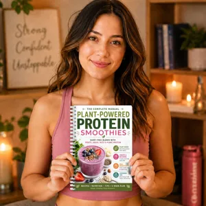 Manuel de recettes de smoothies protéinés végétaux, livre relié spirale de 28 pages.