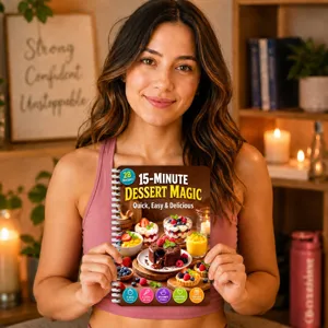 Vue détaillée d'un carnet de recettes de desserts spirale de 28 pages avec des guides faciles.